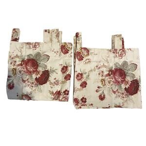 Waverly Garden Room 2 Red Rose Floral Tab Top 59" Curtain Valances Cottage Pair